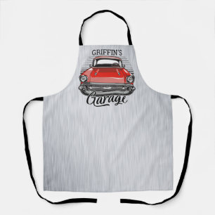 Personalisierte NAME Retro-Rot-Klassiker-Autogarag Schürze