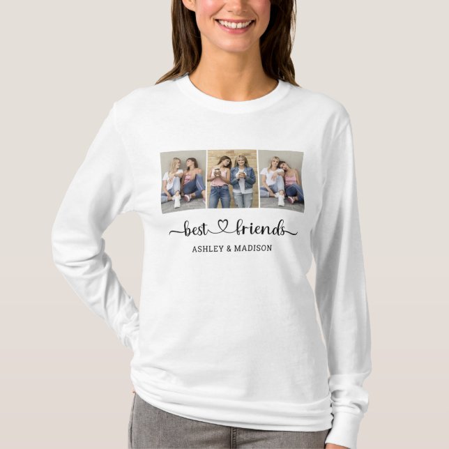 Personalisierte Namen 3 Fotocollage Beste Freunde T-Shirt (Vorderseite)