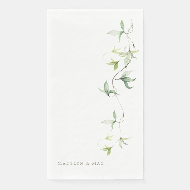 Personalisierte Namen Foliage White Elegante Hochz Serviette (Vorderseite)
