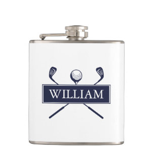 Personalisierte Namen Navy Blau Clubs und Ball Flachmann