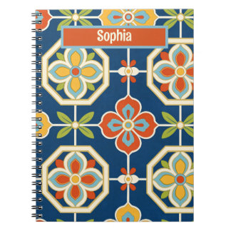 Personalisierte Namen Retro Art Deco Farbige Blume Notizblock