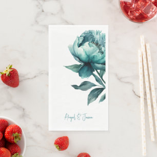Personalisierte Namen Teal Pfingstrose Hochzeit II Serviette