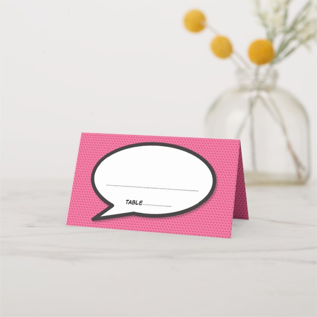 Personalisierte Namen und Date Comic Book Pop Art Platzkarte (Vorderseite)