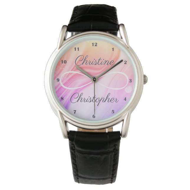 Personalisierte Namen Unendlich Symbol Rainbow Omb Armbanduhr (Vorderseite)