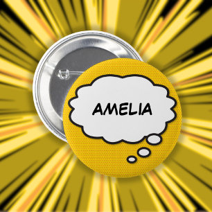 Personalisierte Namens-Denkblase Lustiger Comicbuc Button