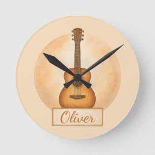 Personalisierte Namensakustikgitarre für Musiklieb Runde Wanduhr