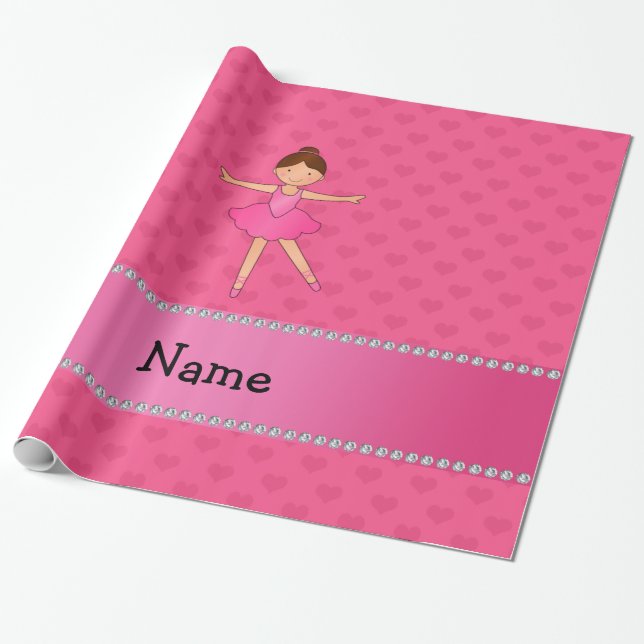 Personalisierte Namensballerinarosaherzen Geschenkpapier (Ungerollt)