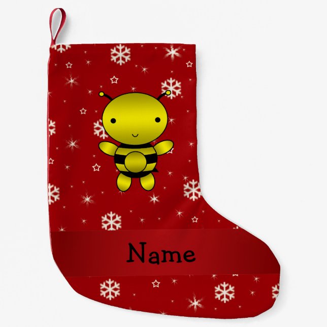 Personalisierte Namensbienenrotschneeflocken Kleiner Weihnachtsstrumpf (Vorderseite)