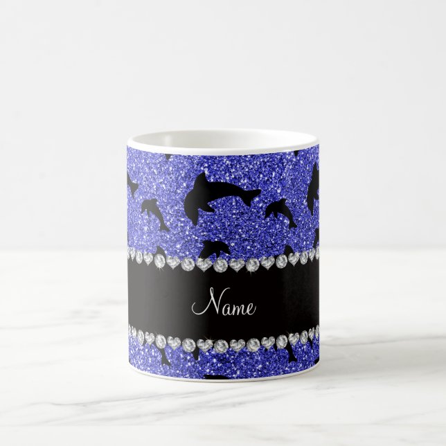 Personalisierte Namensblaue Glitterneondelphine Kaffeetasse (Mittel)