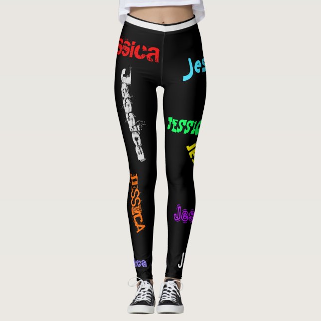 Personalisierte Namensbuchstaben Leggings Schwarz (Vorderseite)