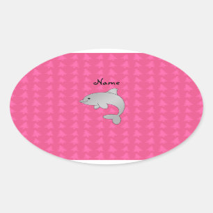 Personalisierte Namensdelphinrosa-Weihnachtsbäume Ovaler Aufkleber
