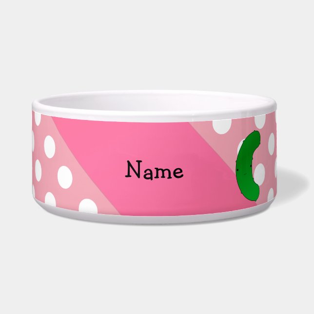 Personalisierte Namensessiggurkenrosa-Polkapunkte Napf (Vorderseite)