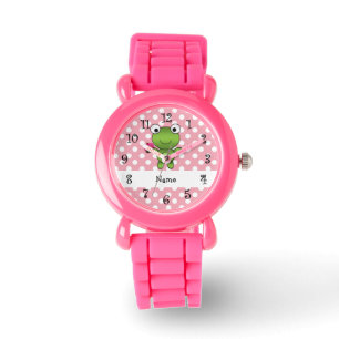 Personalisierte Namensfroschkuchenrosa-Polkapunkte Armbanduhr