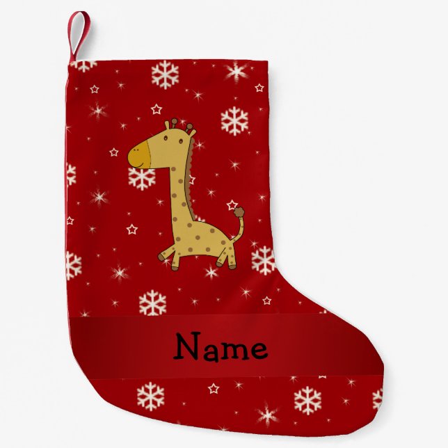 Personalisierte Namensgiraffenrotschneeflocken Kleiner Weihnachtsstrumpf (Vorderseite)