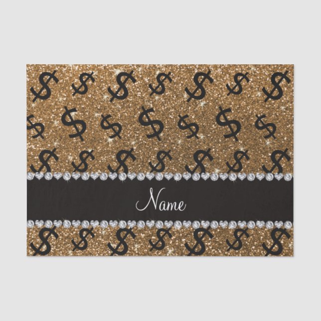 Personalisierte NamensgoldGlitter-Dollarzeichen Seidenpapier (Vorderseite)