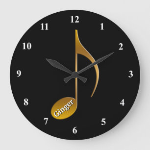 Personalisierte NamensgoldMusiknote   für Musiker Große Wanduhr