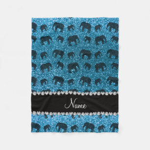 Personalisierte Namenshimmelblau-Glitterelefanten Fleecedecke