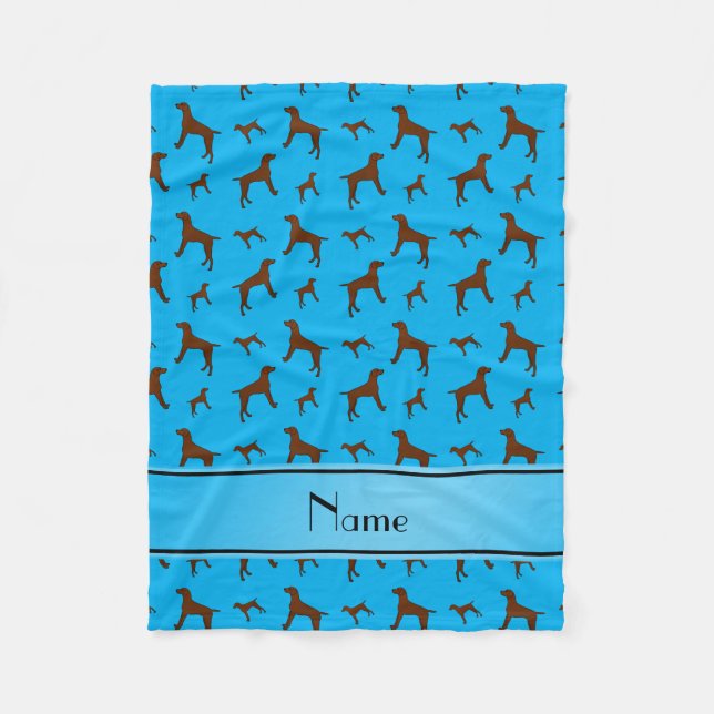 Personalisierte Namenshimmelblau Vizsla Hunde Fleecedecke (Vorderseite)