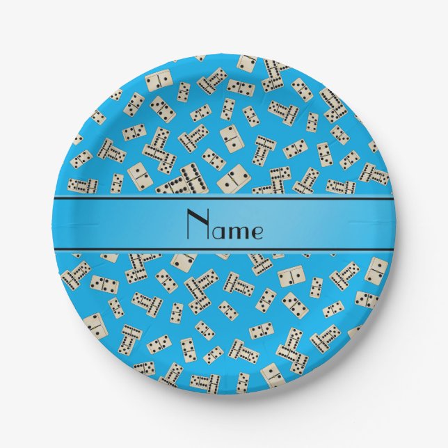 Personalisierte Namenshimmelblaudominos Pappteller (Vorderseite)