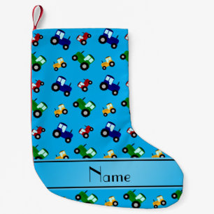 Personalisierte Namenshimmelblautraktoren Kleiner Weihnachtsstrumpf