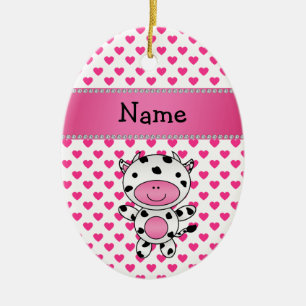 Personalisierte Namenskuhrosaherz-Polkapunkte Keramik Ornament