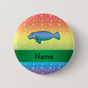 Personalisierte Namensmanatisregenbogenherzen Button