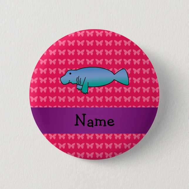 Personalisierte Namensmanatisrosaschmetterlinge Button (Vorderseite)