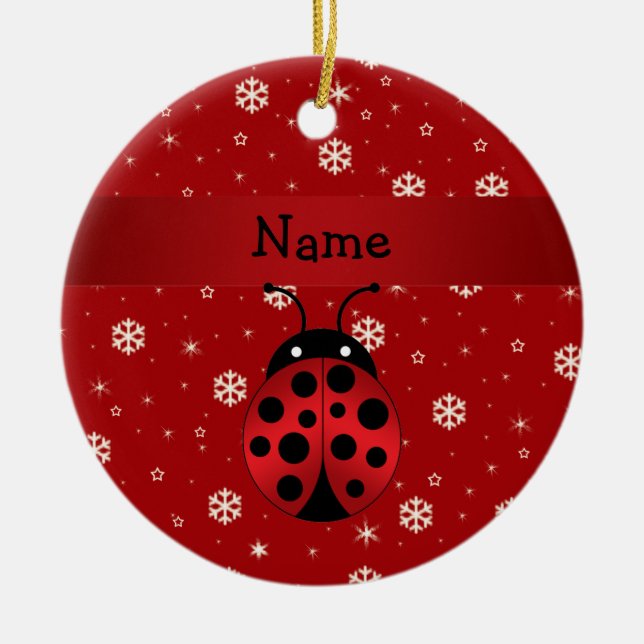 Personalisierte Namensmarienkäferrotschneeflocken Keramik Ornament (Vorne)