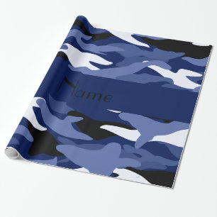 Personalisierte Namensmarineblautarnung Geschenkpapier