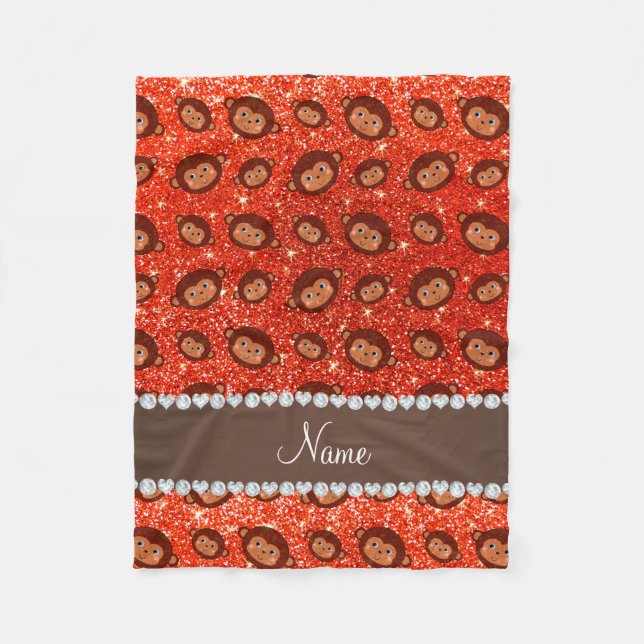 Personalisierte Namensorange Glitterneonaffen Fleecedecke (Vorderseite)