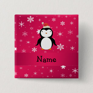 Personalisierte Namenspenguinrosaschneeflocken Button