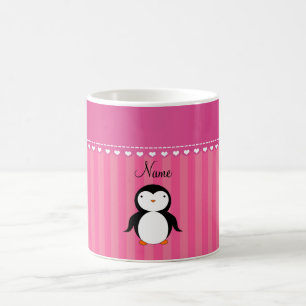 Personalisierte Namenspenguinrosastreifen Kaffeetasse