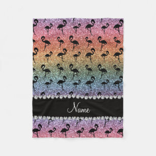 Personalisierte Namensregenbogen-Glitterflamingos Fleecedecke