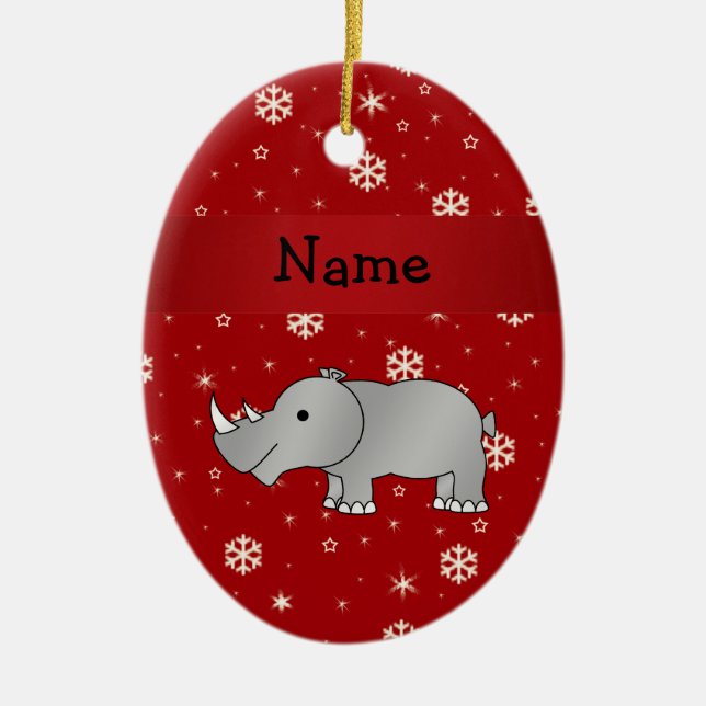 Personalisierte Namensrhinorotschneeflocken Keramikornament (Vorne)