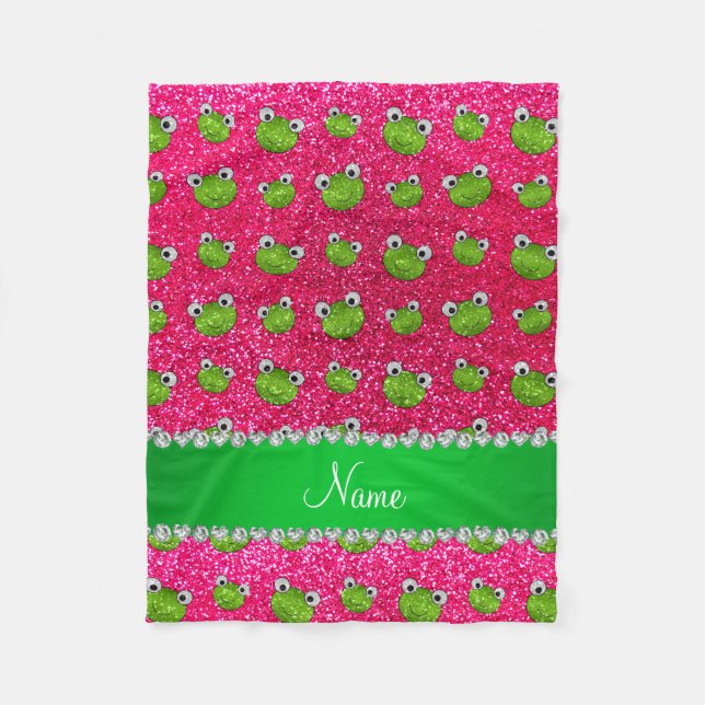 Personalisierte NamensRosenrosa-Glitterfrösche Fleecedecke (Vorderseite)
