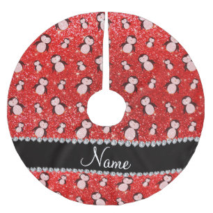 Personalisierte Namensrote Glitter Neonpenguins Polyester Weihnachtsbaumdecke