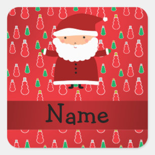Personalisierte Namenssankt-Rot Snowmen Quadratischer Aufkleber