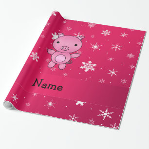 Personalisierte Namensschweinrosaschneeflocken Geschenkpapier