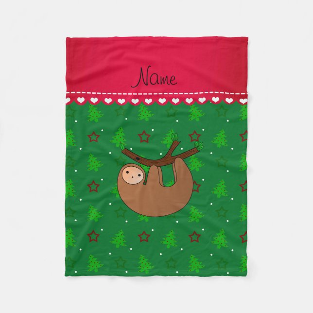 Personalisierte Namensslothgrün-Weihnachtsbäume Fleecedecke (Vorderseite)