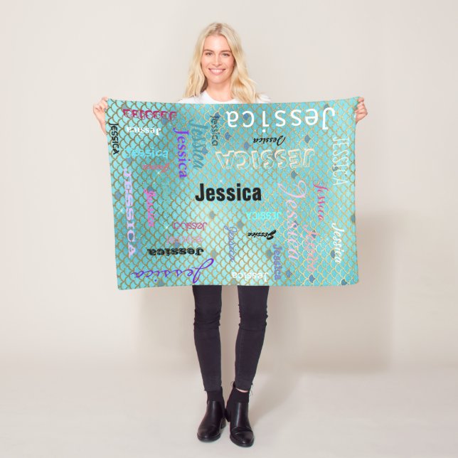 Personalisierte Namenstypographie-aquamarine Fleecedecke (Beispiel)