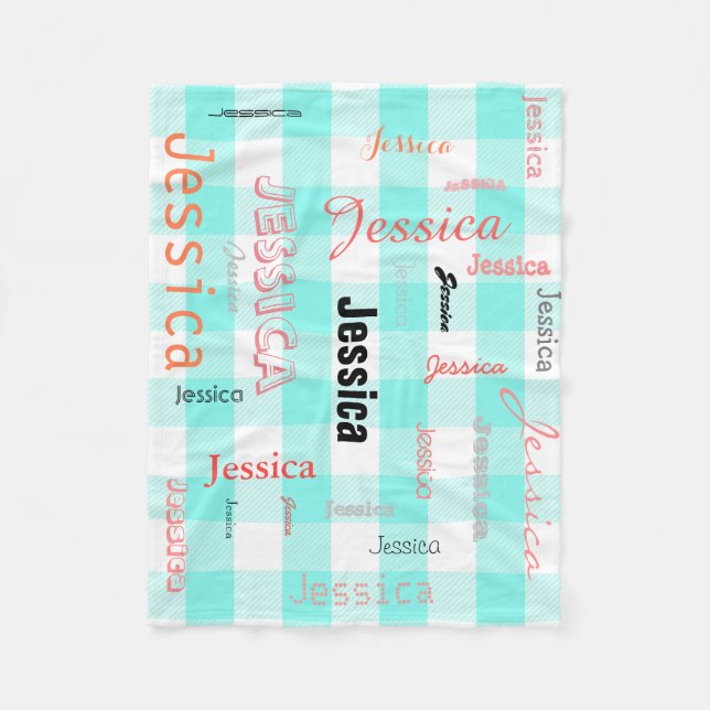 Personalisierte Namenstypographie-aquamarines Fleecedecke (Vorderseite)