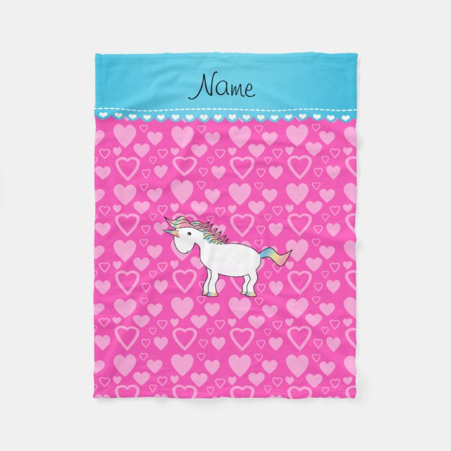 Personalisierte Namensunicornrosaherzen Fleecedecke (Vorderseite)