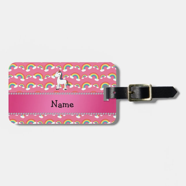 Personalisierte Namensunicornrosaregenbogen Gepäckanhänger (Vorderseite horizontal)