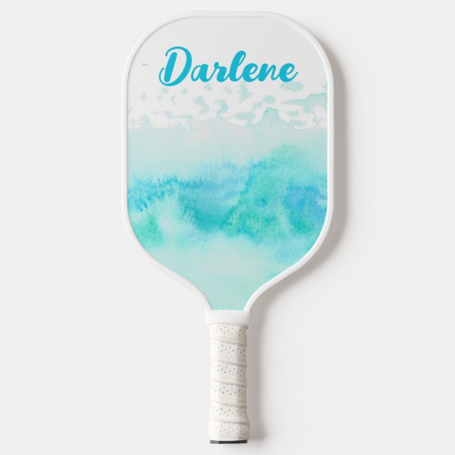 Personalisierte Namenswellen am Strand Pickleball Schläger (Vorderseite)