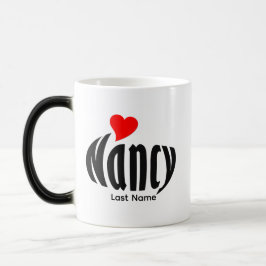 Personalisierte "Nancy" in Schwarz und Weiß, Rotes Verwandlungstasse
