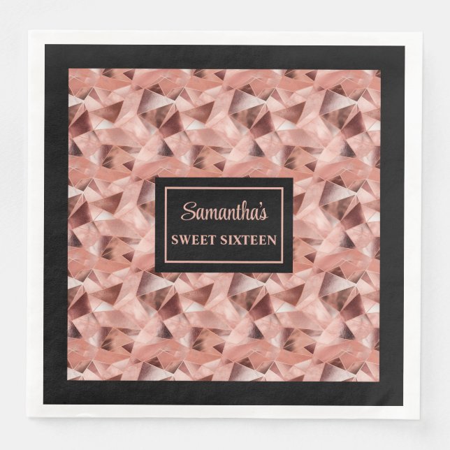 Personalisierte Napkins-Rose Gold und Schwarzer Ak Serviette (Vorderseite)