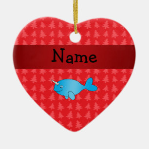 Personalisierte narwhal rote Namensweihnachtsbäum Keramik Ornament