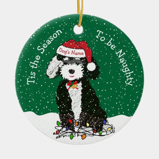 Personalisierte Naughty Bernedoodle Keramik Ornament (Vorne)