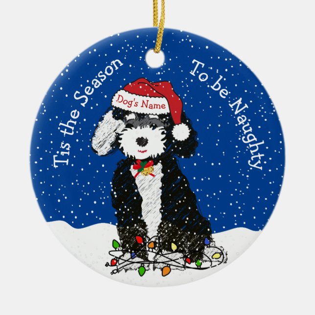 Personalisierte Naughty Bernedoodle Keramik Ornament (Vorne)