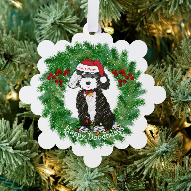 Personalisierte Naughty Bernedoodle Snowflake Ornament Karte (Insitu (Baum))